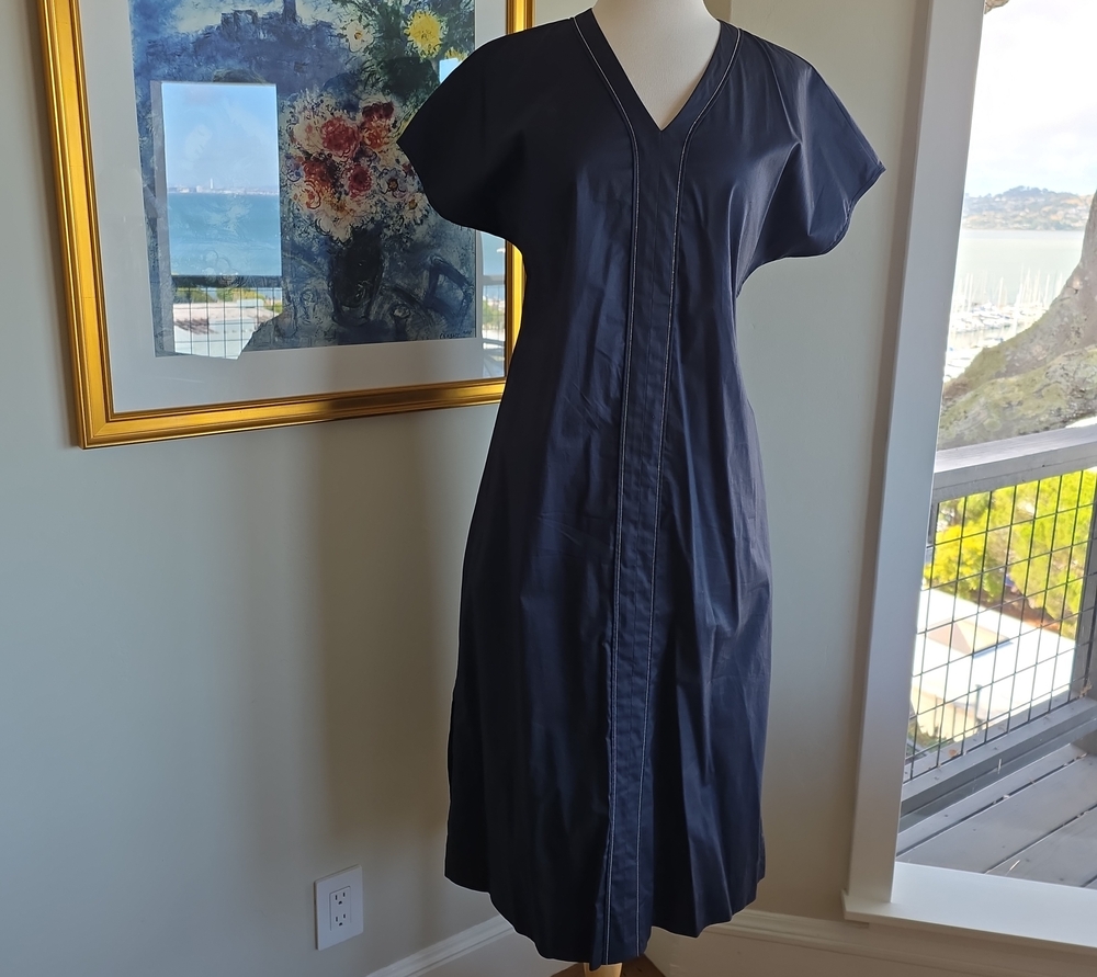 Peserico Dark Navy V‑Neck Midi Dress